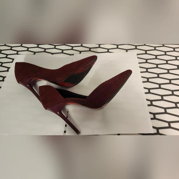 Burgundy Faux Suede Pointed Toe High Heels  Size 37 - Picture 2 of 4